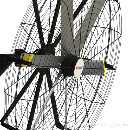 Rotating wall fan in workshop